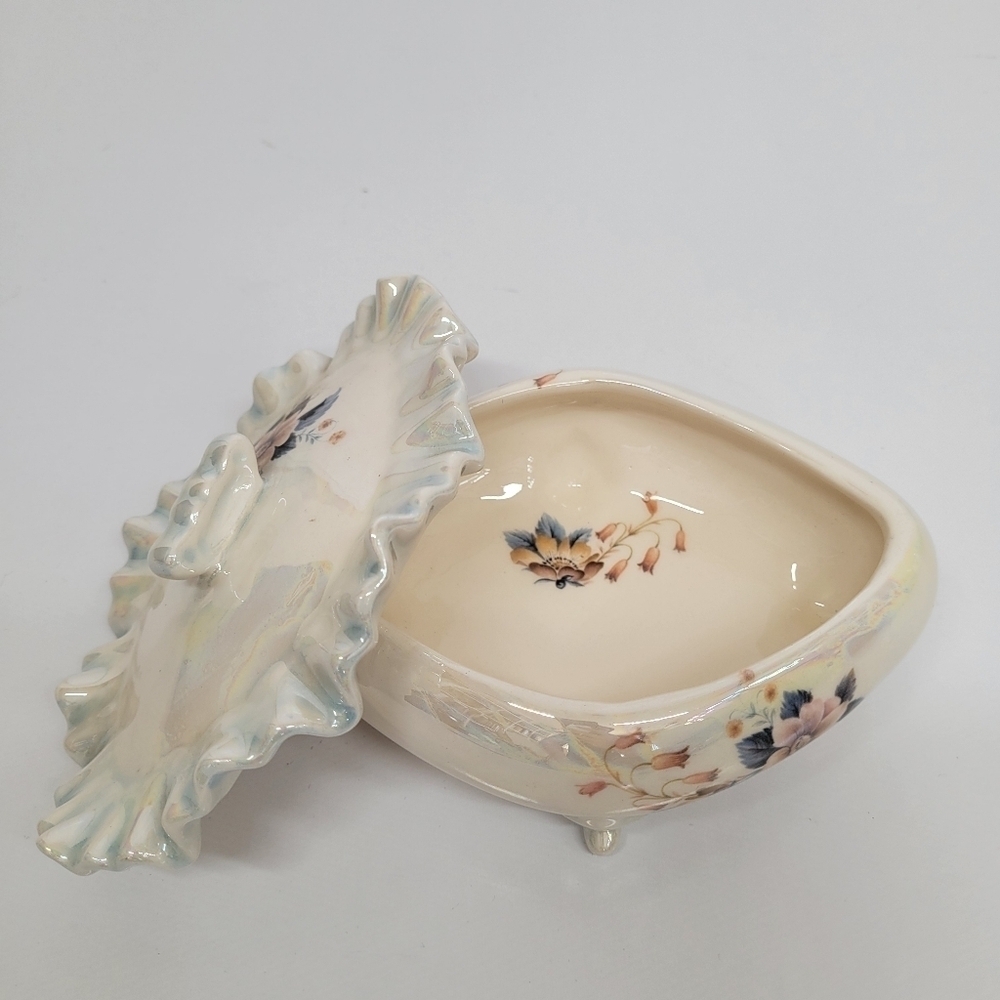 Vintage Porcelain Luster Jewelry Trinket Box Floral Victorian Floral Cottagecore - Picture 17 of 17